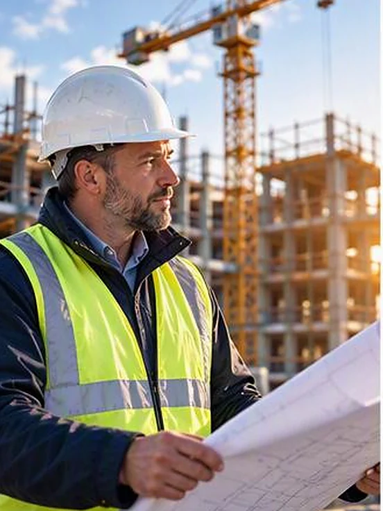 Site worker reading a drawing on a building site