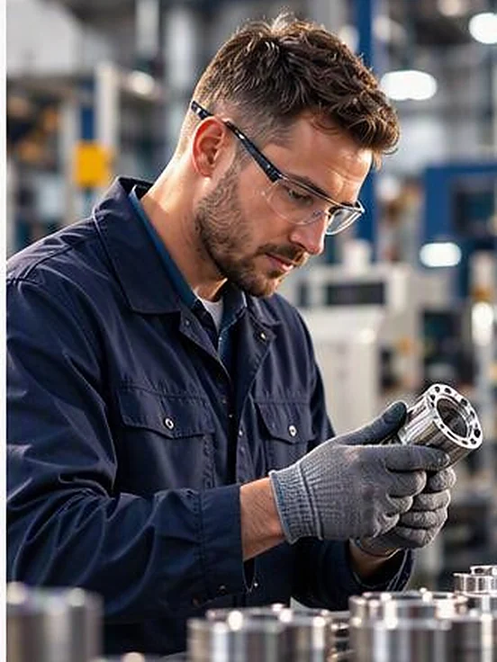 Engineer inspecting a machined metal component