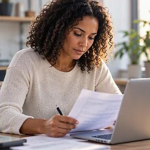 Consultant reviewing documents at a desk