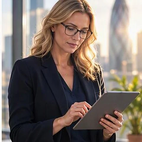 Businesswoman working on a tablet in an office